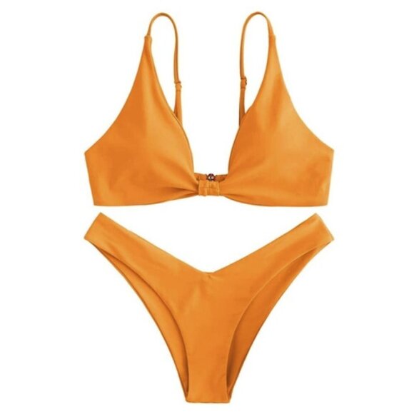 Zaful Bright Orange Knot Front Bikini Skimpy Bottom Size Small / US 4 New - Picture 1 of 9